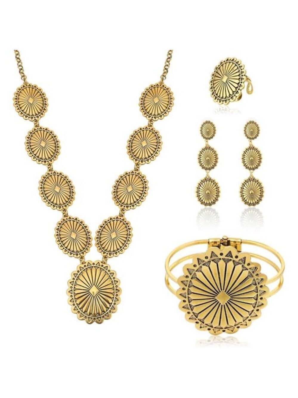 Western Turquoise Jewelry Set Necklace Earrings Bracelet Ring Boho Cowgirl Gift